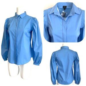 NWT Worthington Stretchy cotton blend Blue Botton down blouse XS